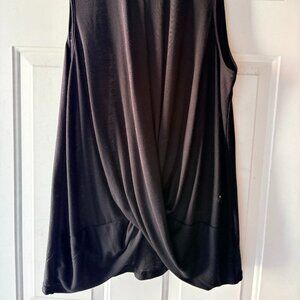 Heather grey sleeveless twist-front draped tunic top.
